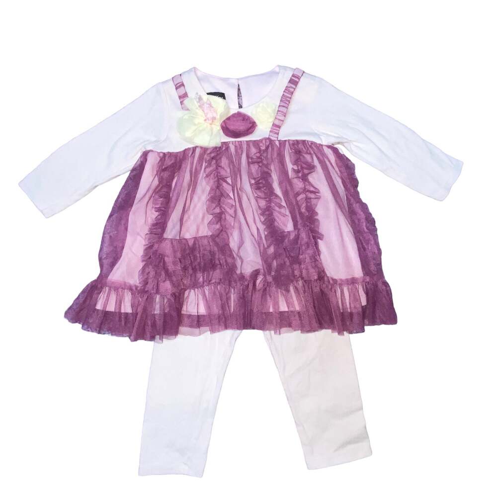 18m Isobella Chloe Baby Girls Pink Purple Frilly Tulle 2pc Top Pants Outfit Set